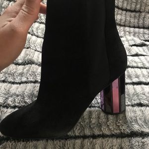 Black glass block heel boots